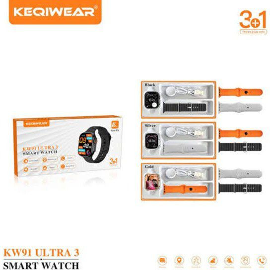 ساعت هوشمند KW91 مدل ULTRA3 برند KEQIWEAR با ۳ بند متنوع و مانیتورینگ سلامت